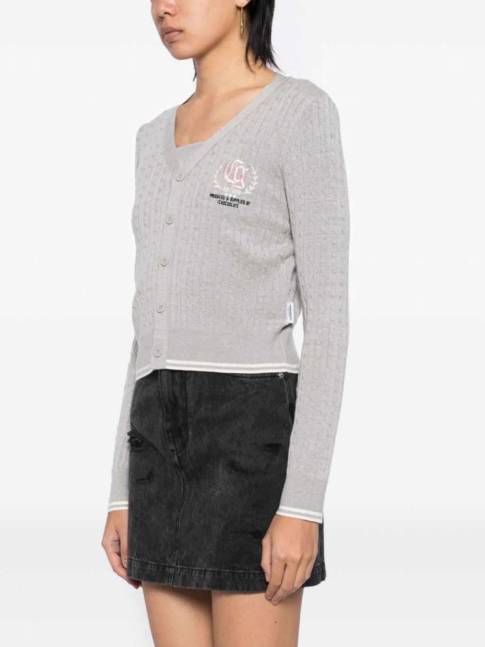 Shop Chocoolate Logo-embroidered Cardigan Set In Grey