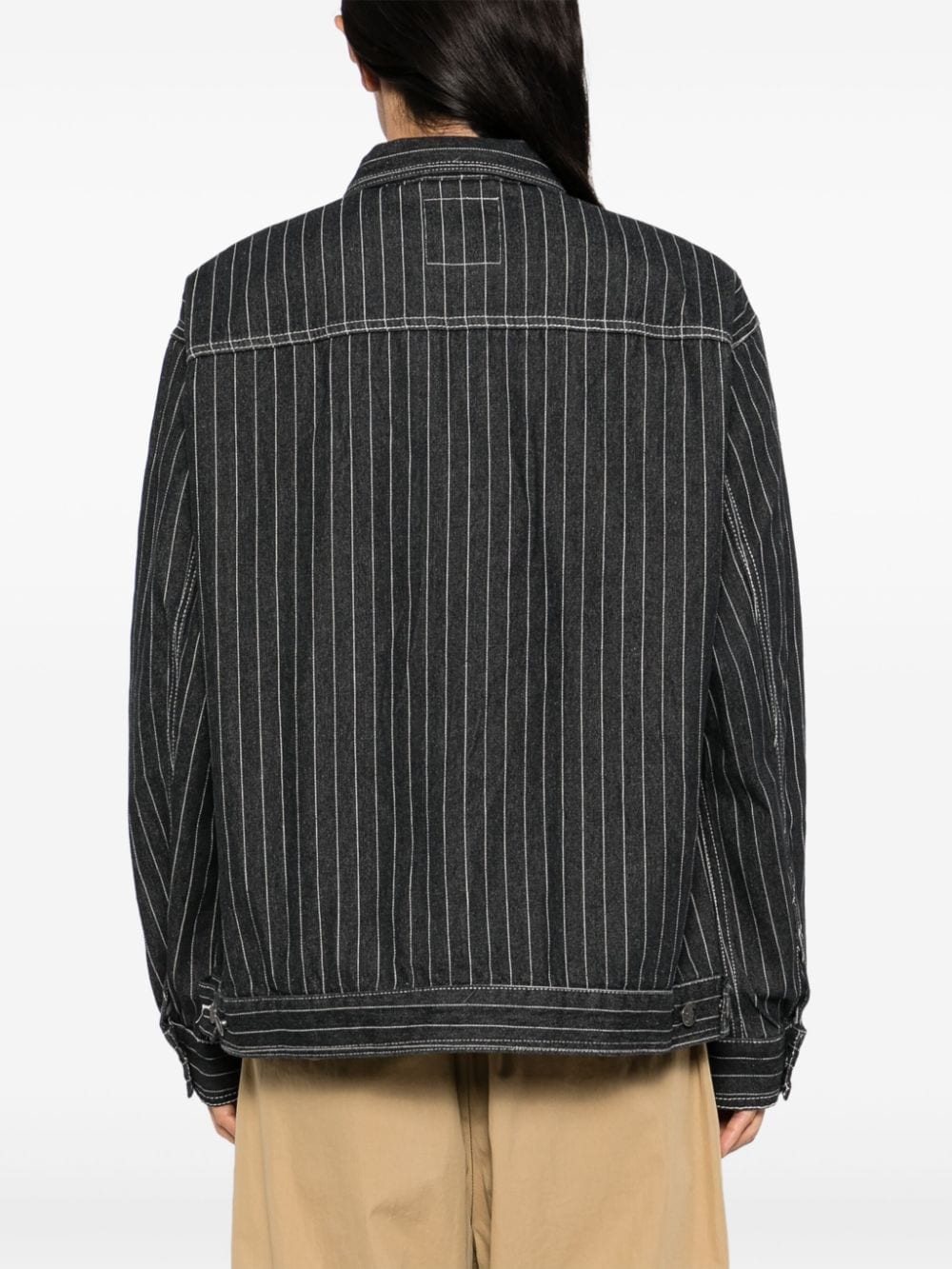 Shop Chocoolate Stripe Denim Jacket In Black