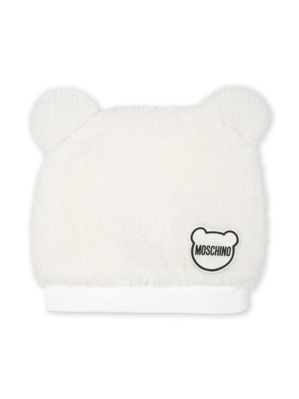 Moschino Kids logo-appliqué faux-shearling beanie - Bianco