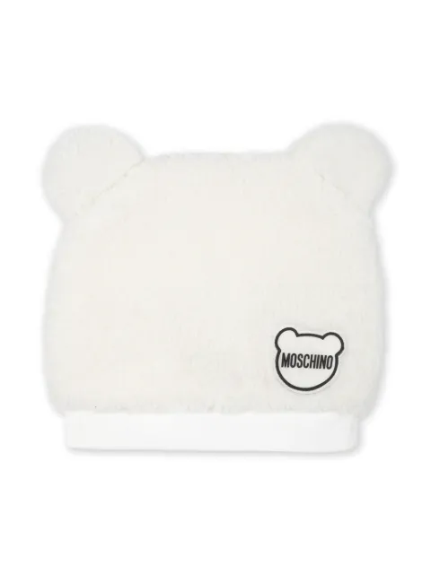 Moschino Kids logo-appliqué faux-shearling beanie