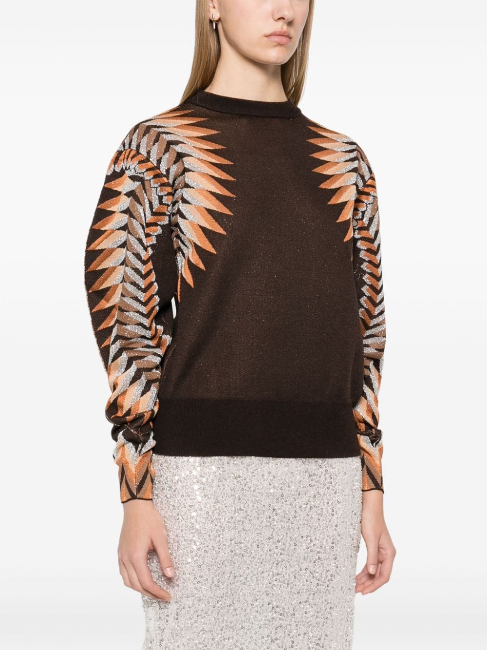 Shop Rabanne Lurex Jacquard Sweater In Brown