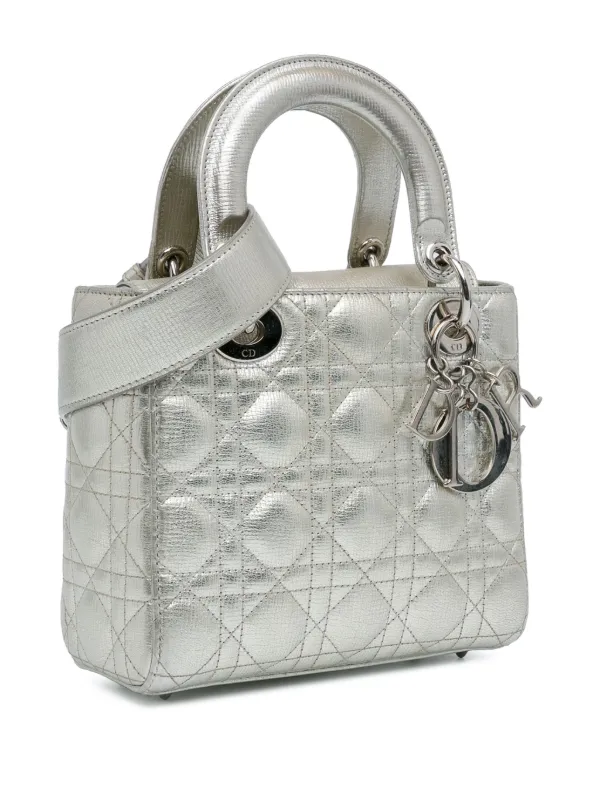 Lady dior mini silver metallic sale