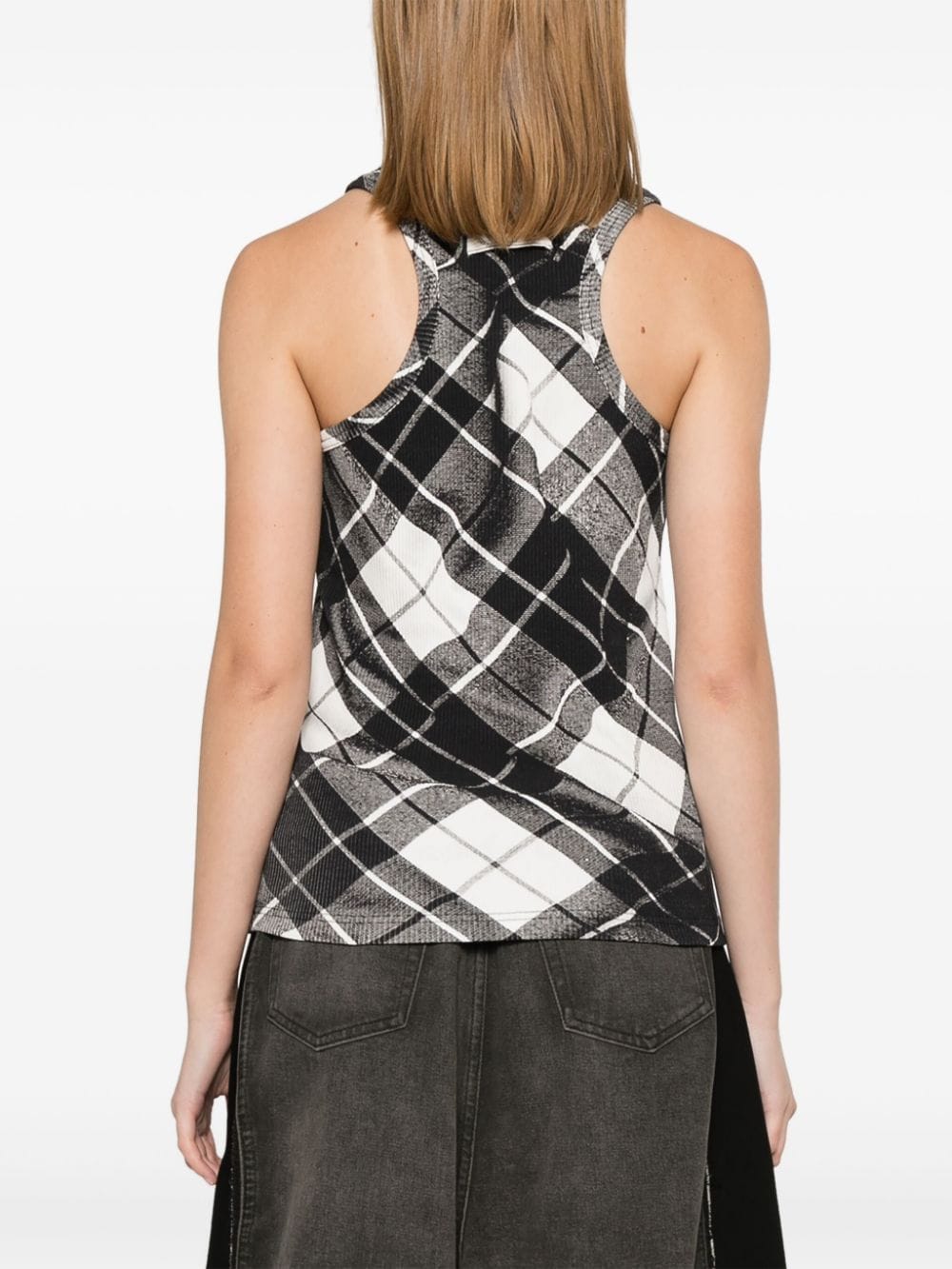 Shop Jean Paul Gaultier The Strapped Tartan Tank Top In Black