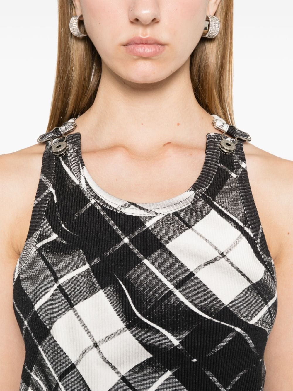 Shop Jean Paul Gaultier The Strapped Tartan Tank Top In Black