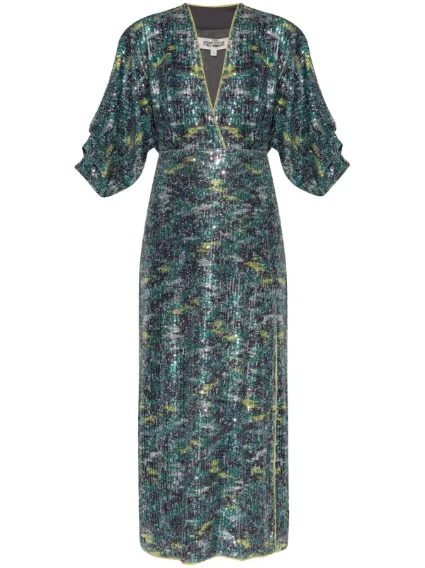 DVF Diane Von Furstenberg sequin embellished Midi Dress Green FARFETCH PL