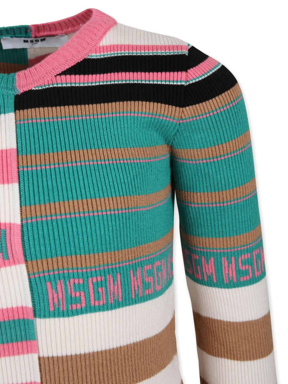 MSGM Kids Gestreepte jurk met logo intarsia Groen