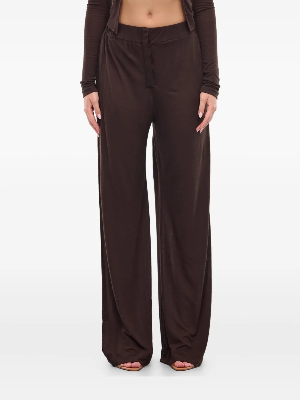 16arlington Elastic-waist Palazzo Pants In Brown