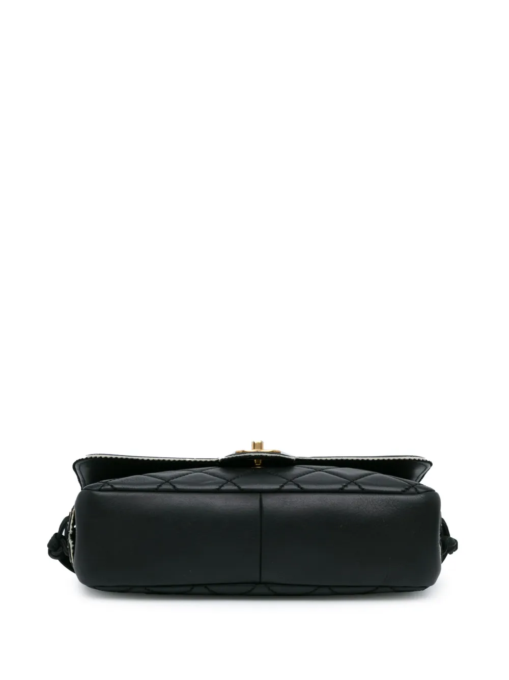 Pre-owned Chanel 2015-2016 Cc Quilted Lambskin Tassel And Border Embellished Flap Shoulder Bag In 黑色