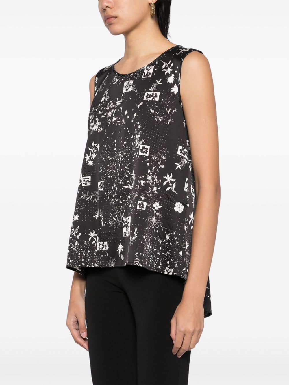 Shop High Floral Print Sleeveless Tank Top In Black