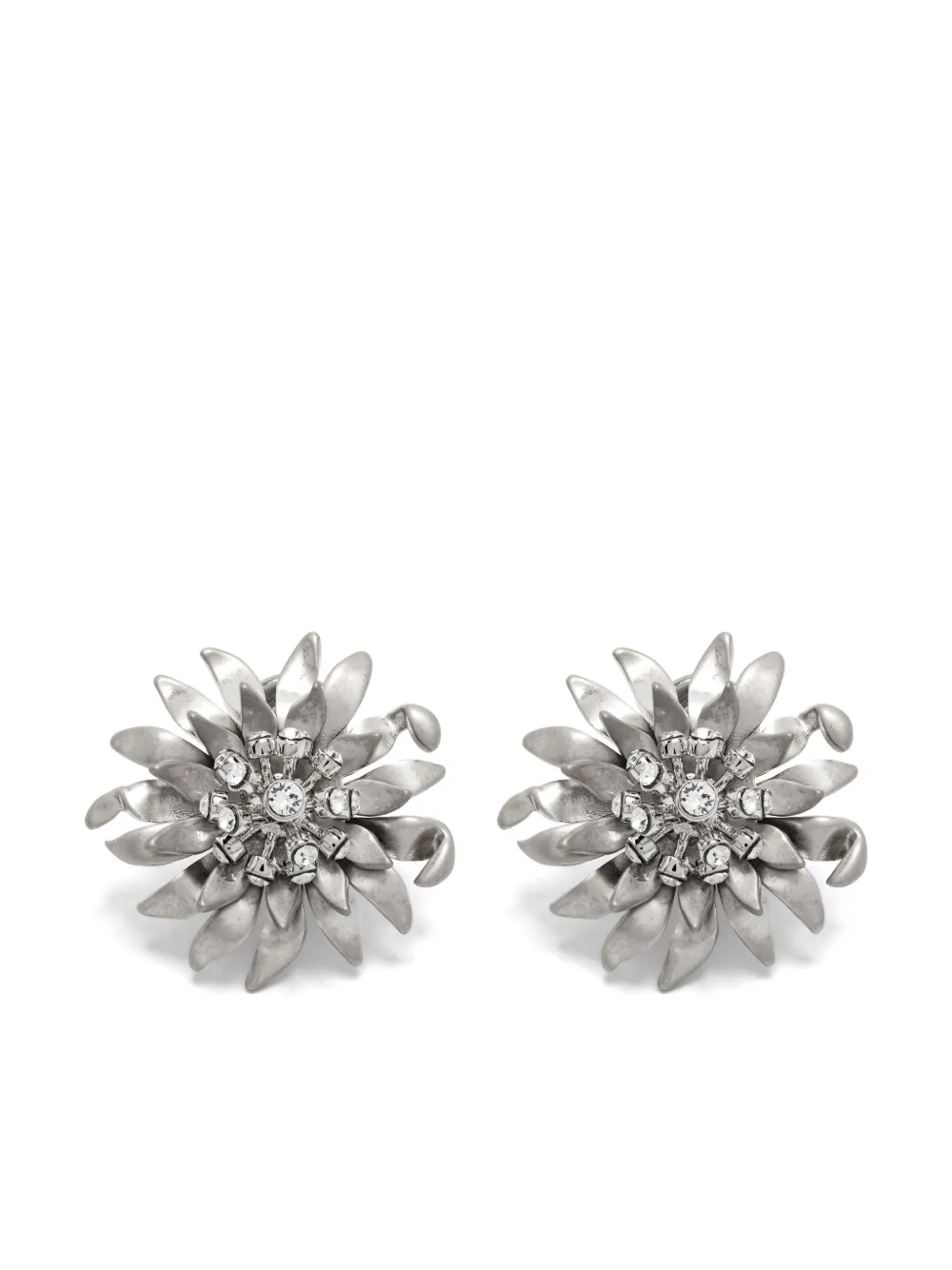 Miu Miu Floral-motif Clip-on Earrings In Metallic