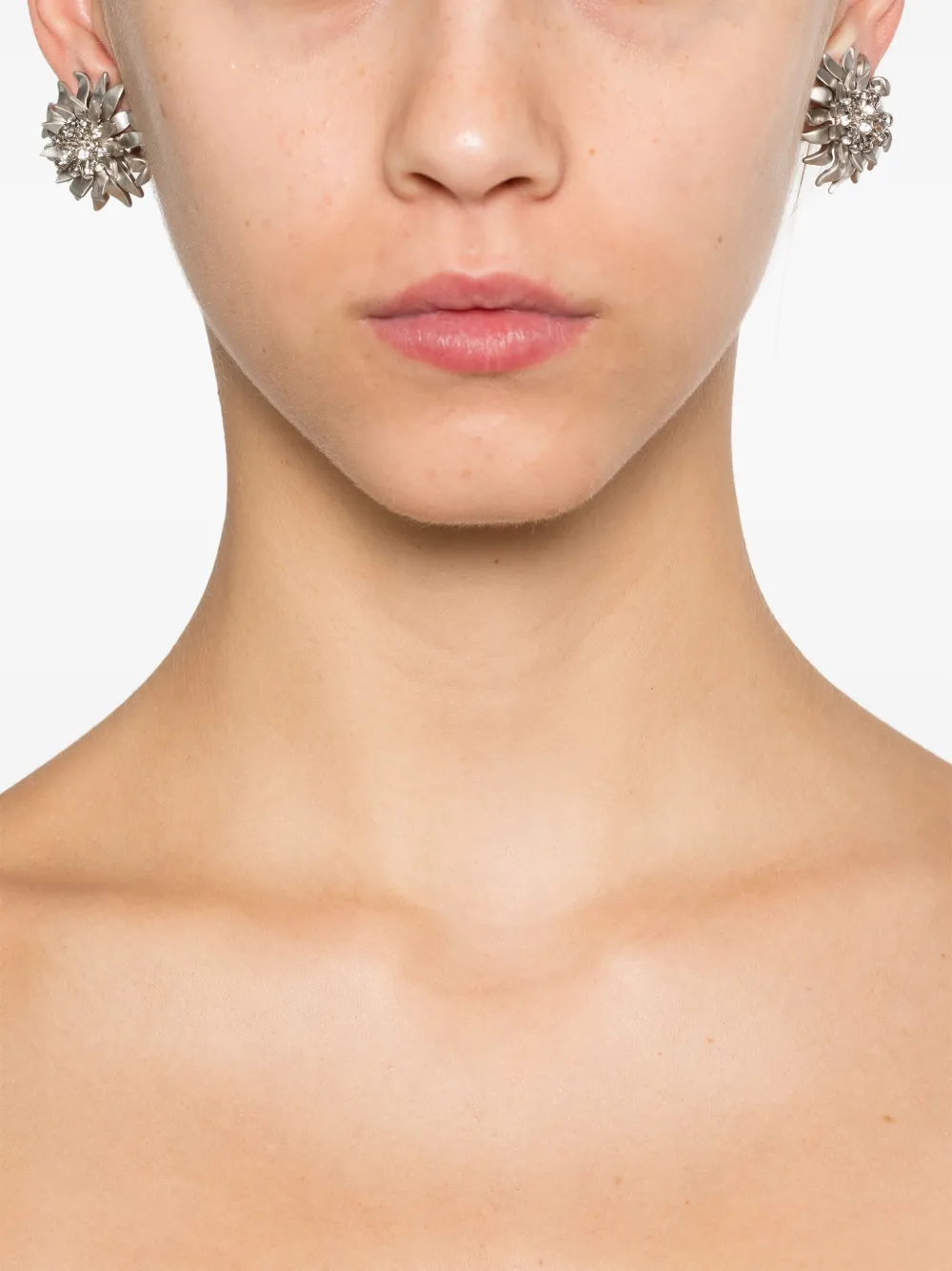 Miu Miu Floral-motif Clip-on Earrings In Metallic