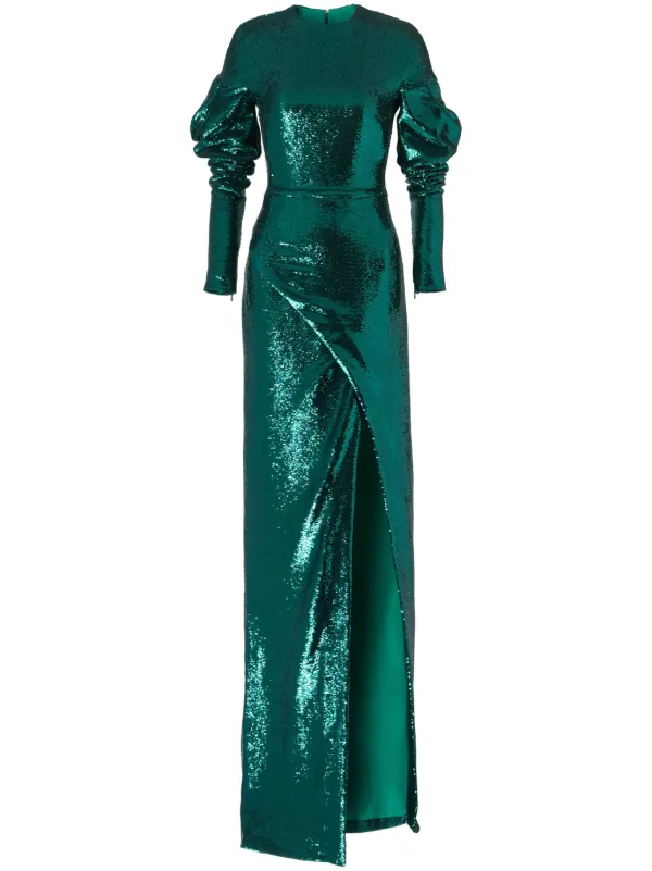 green emerald velvet dress Green Sequin Halter Neck Open Back Dress