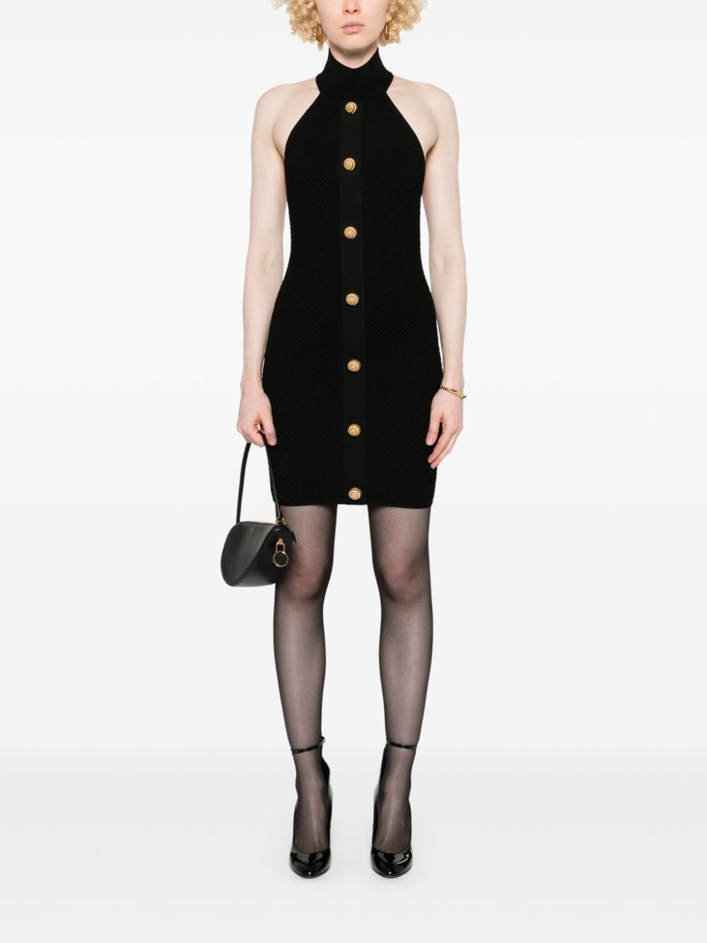 Shop Balmain Halterneck Mini Dress In Black