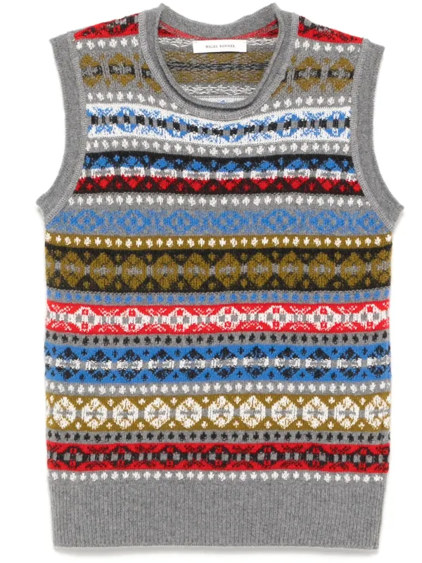 Wales Bonner Astral Knitted Top | Grey | FARFETCH IN 