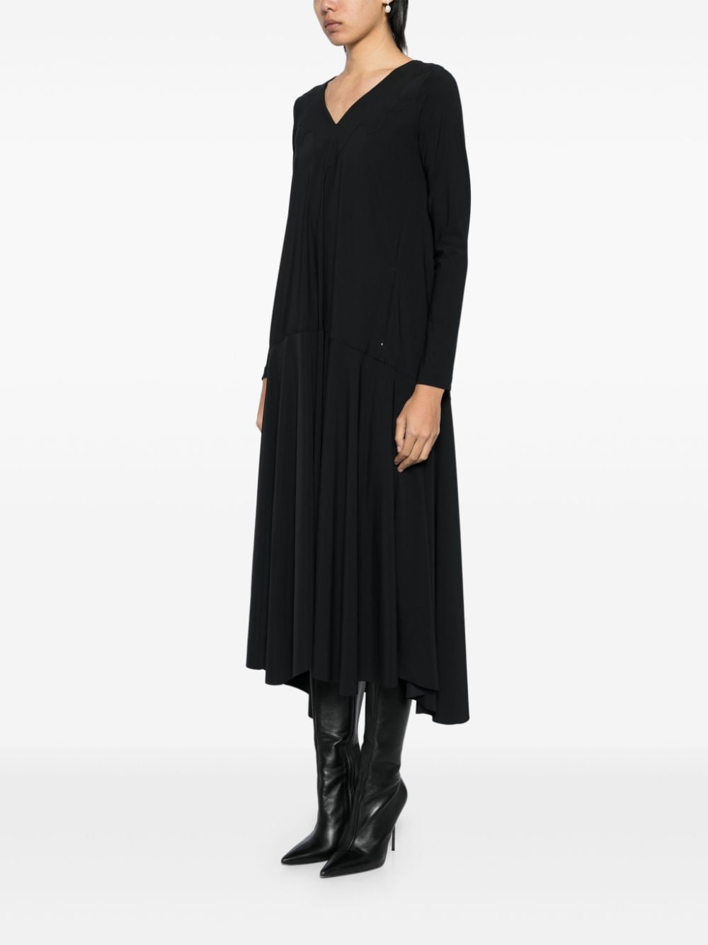 Shop High Drop Waist Long-sleeves Dress In Black