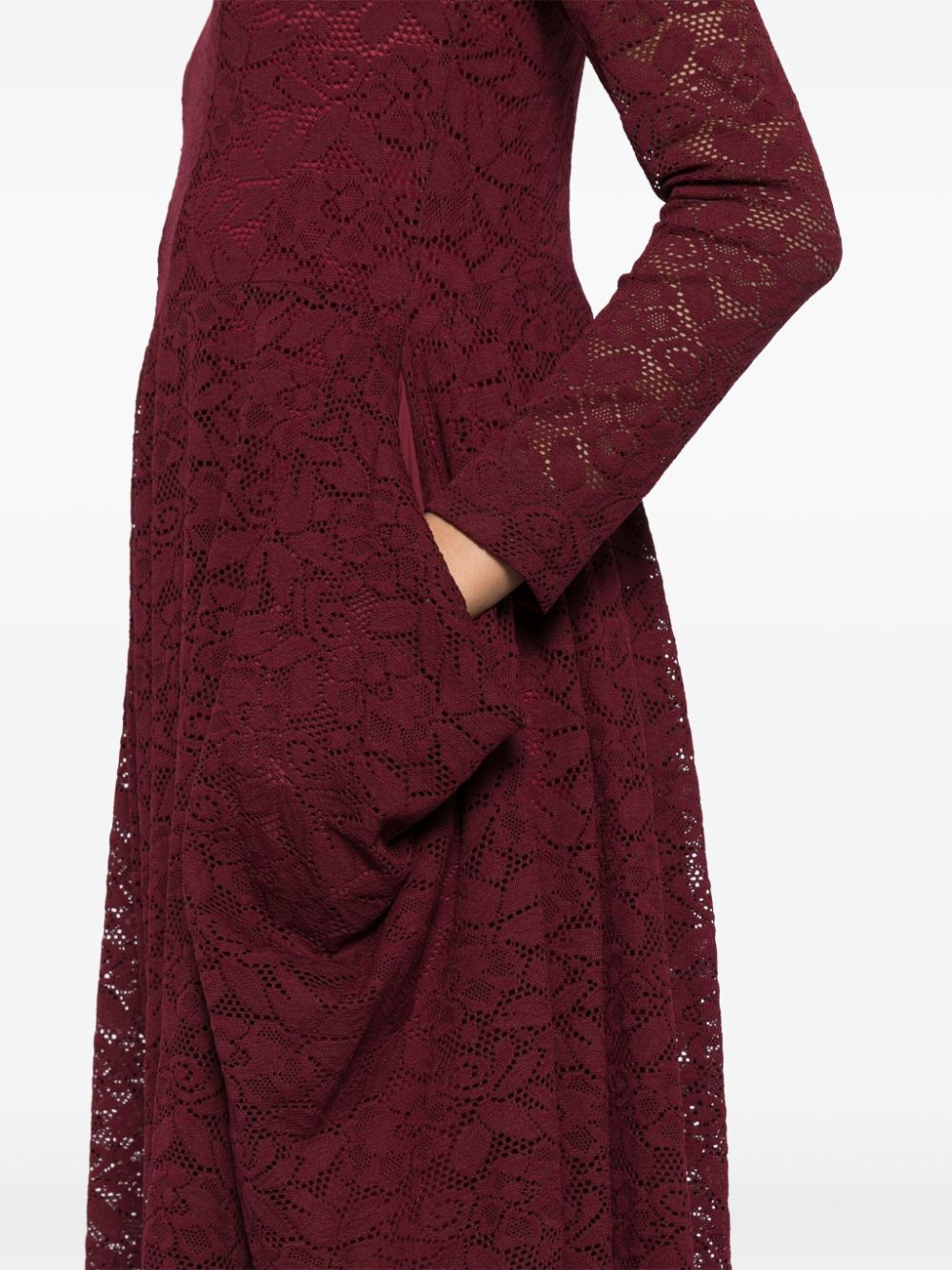 Shop High Side Drape Long-sleeves Maxi Dress In Red