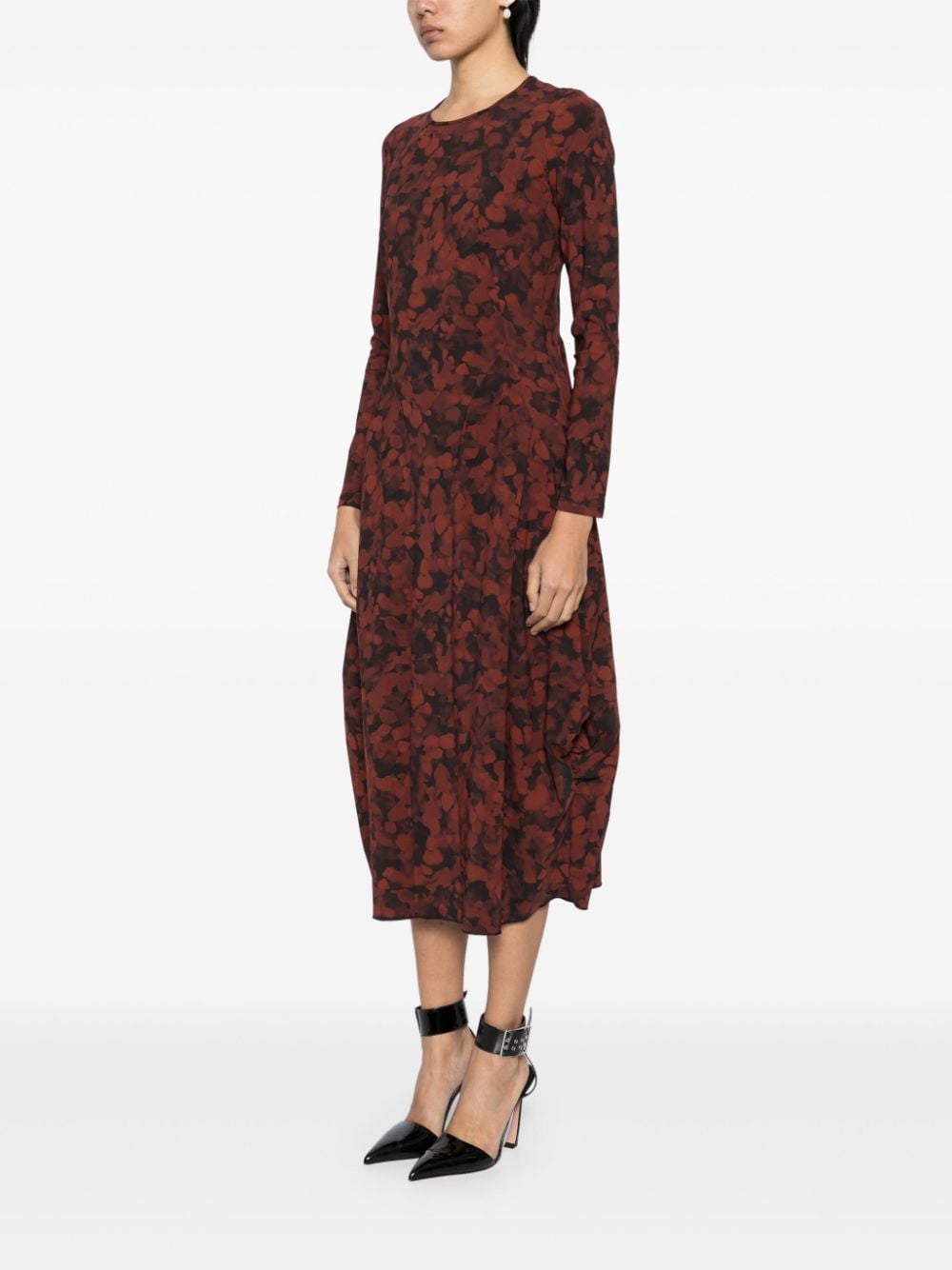 Shop High Geo-animalier Print Midi Dress In Red