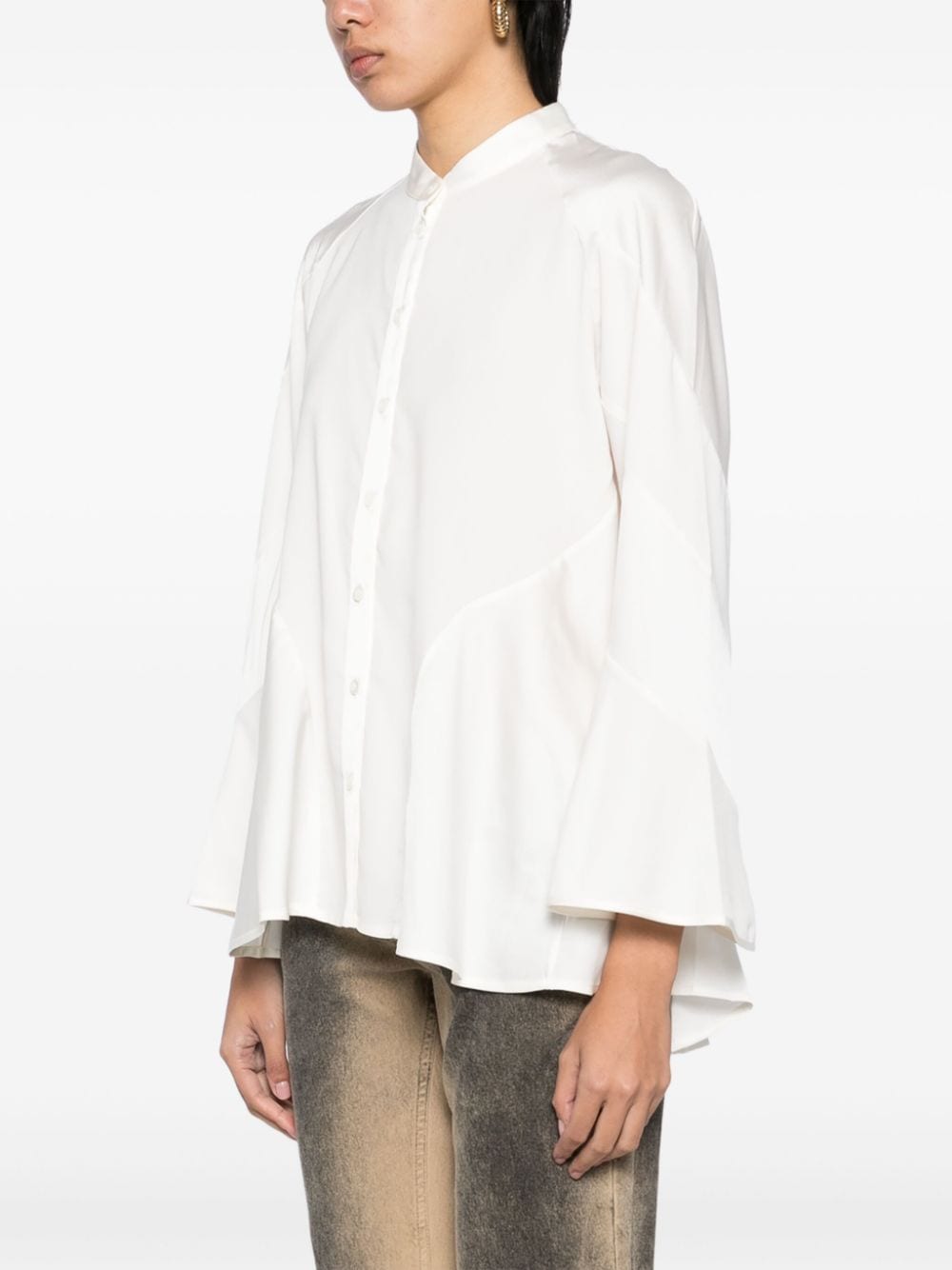 Shop High Flared Long Sleeves Blouse In Neutrals