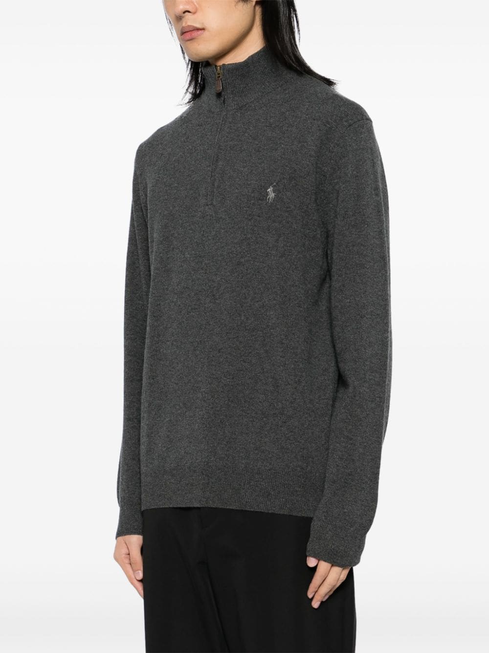 Shop Polo Ralph Lauren Polo Pony Half-zip Jumper In Grey