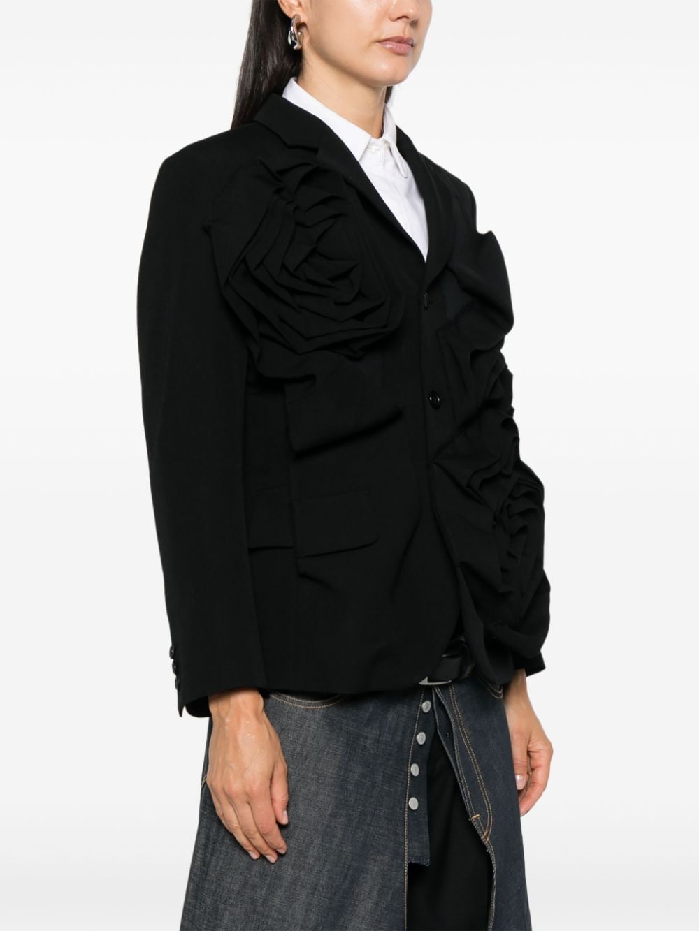 Shop Comme Des Garçons Flowers-appliqué Blazer In Black