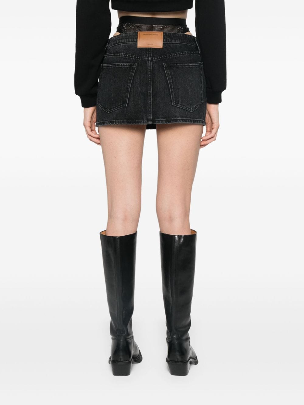 Shop Alexander Wang Crystal Denim Mini Skirt In Black