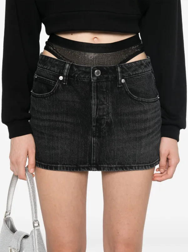 【ALEXANDER WANG】Mini skirt with crystals /ブラック Alexander Wang Crystal Denim Mini Skirt | Black | FARFETCH