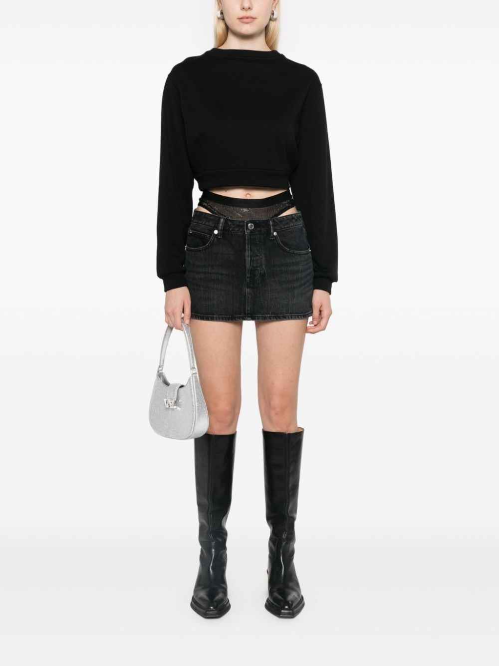 Shop Alexander Wang Crystal Denim Mini Skirt In Black