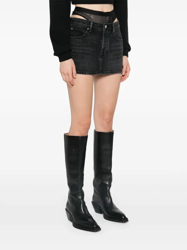 Alexander Wang Crystal Denim Mini Skirt | Black | FARFETCH