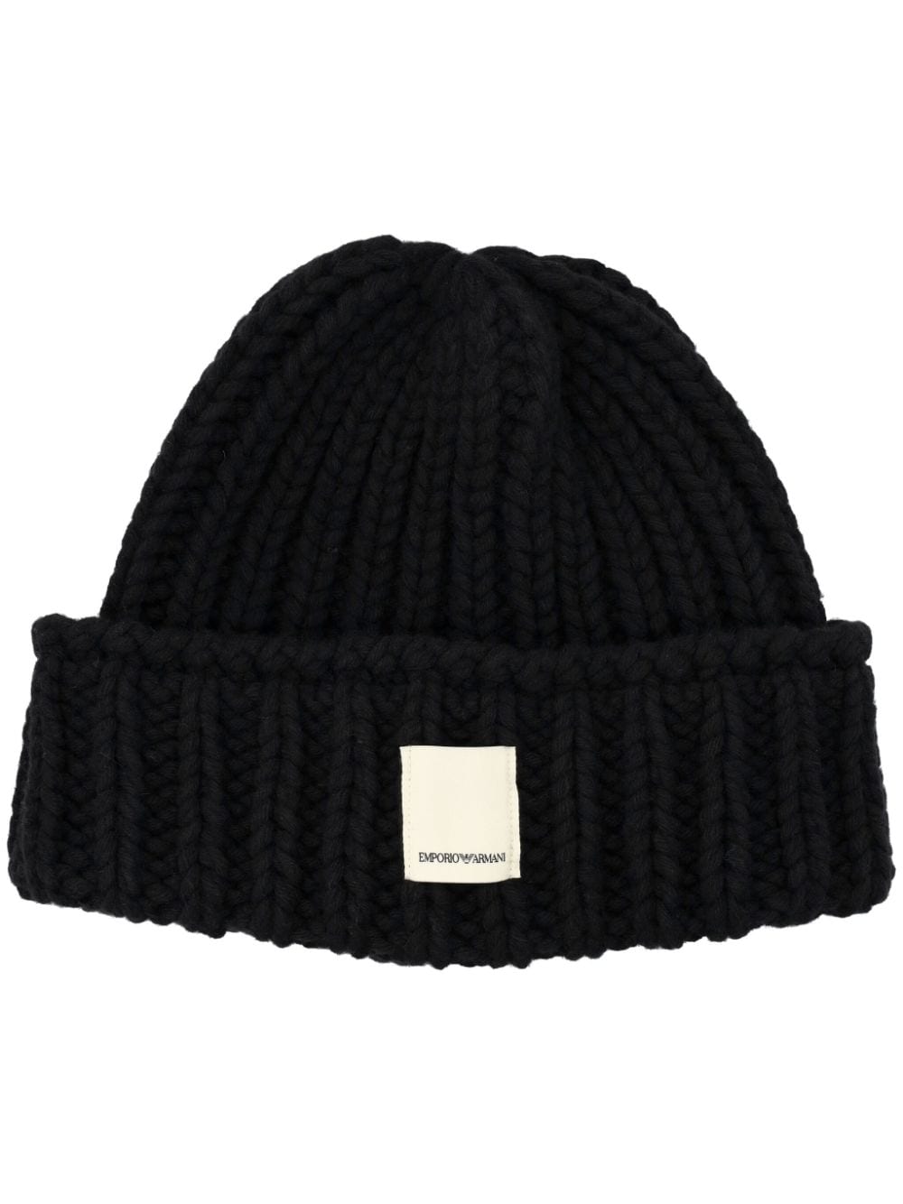 Shop Emporio Armani Logo-patch Knitted Beanie In Black