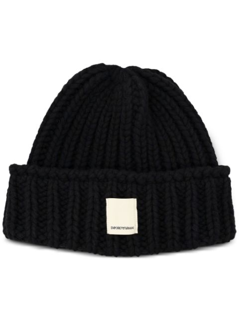 Emporio Armani logo-patch knitted beanie Men