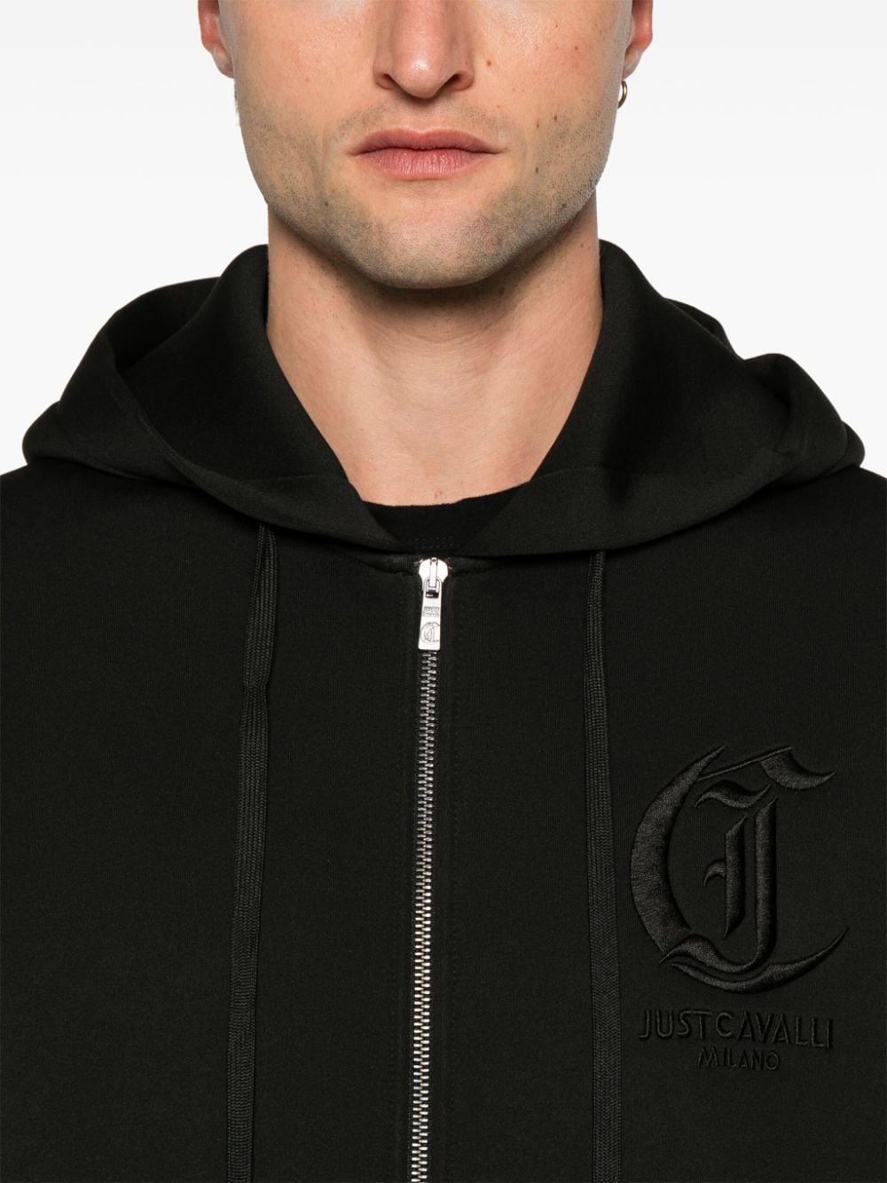 Shop Just Cavalli Logo-embroidered Hoodie In Schwarz