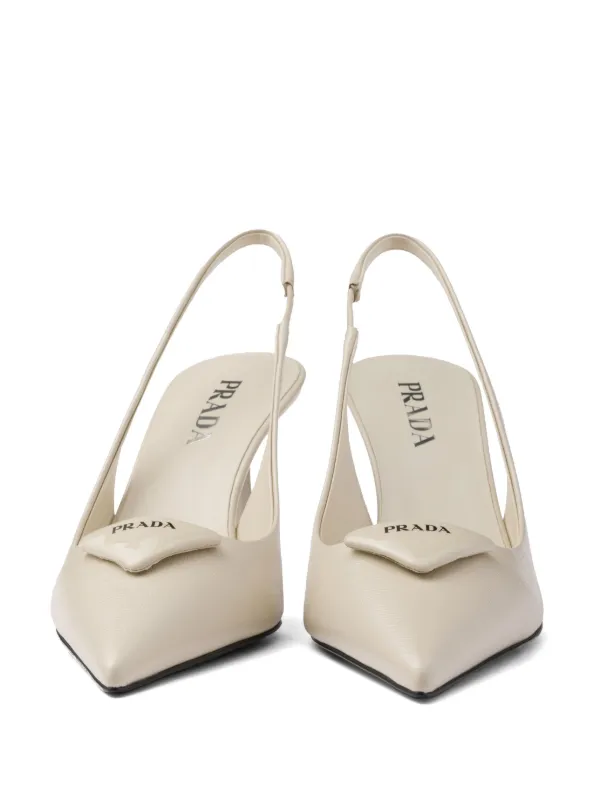 Prada 75mm Saffiano Leather Slingback Pumps | Neutrals