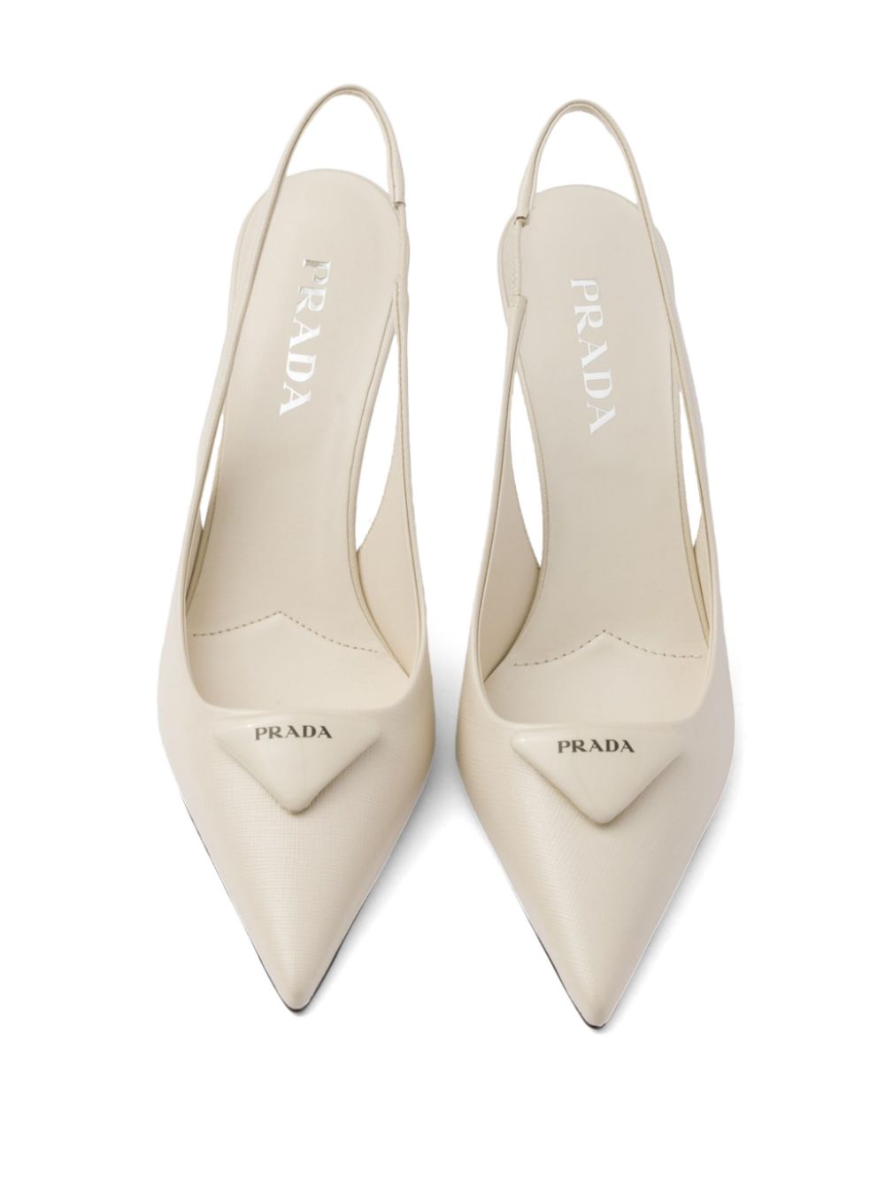 Prada 75mm Saffiano leather slingback pumps Neutrals