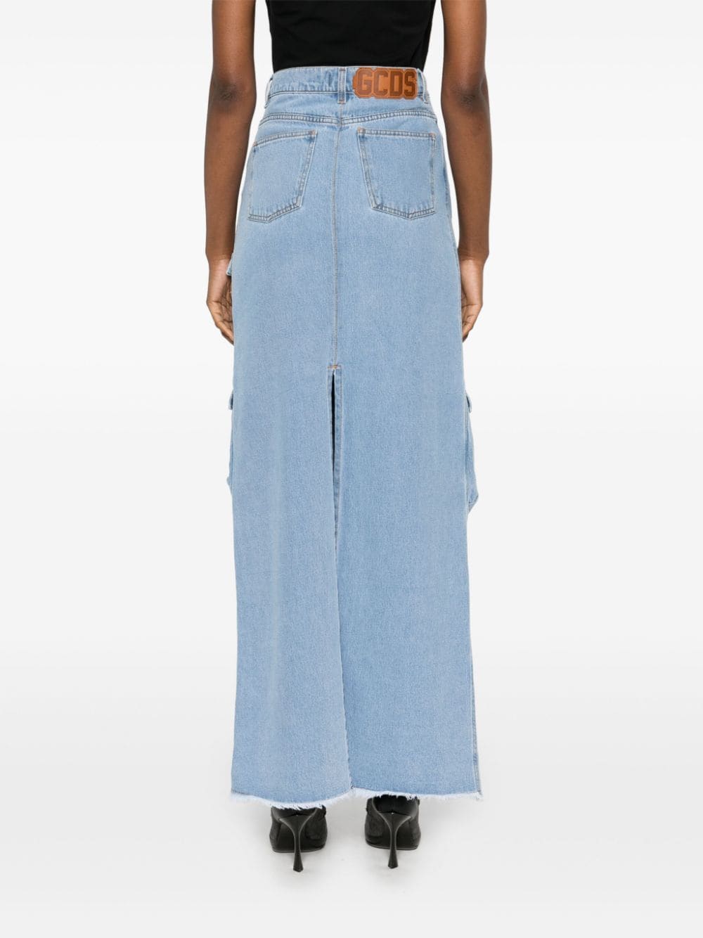 Shop Gcds Denim Maxi Skirt In Blue