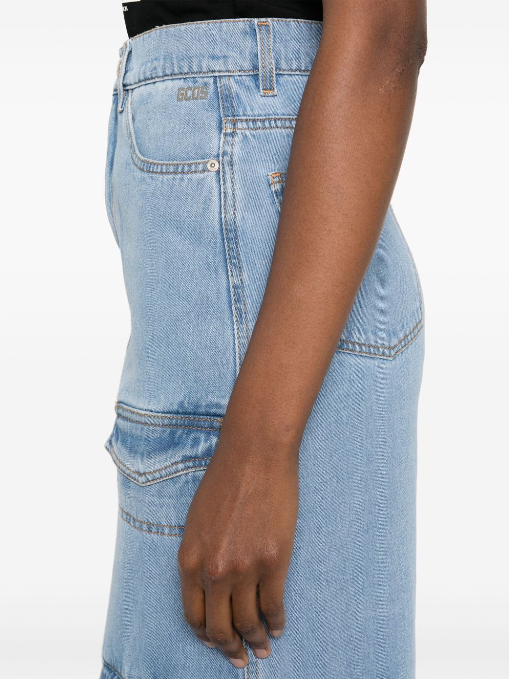 Shop Gcds Denim Maxi Skirt In Blue