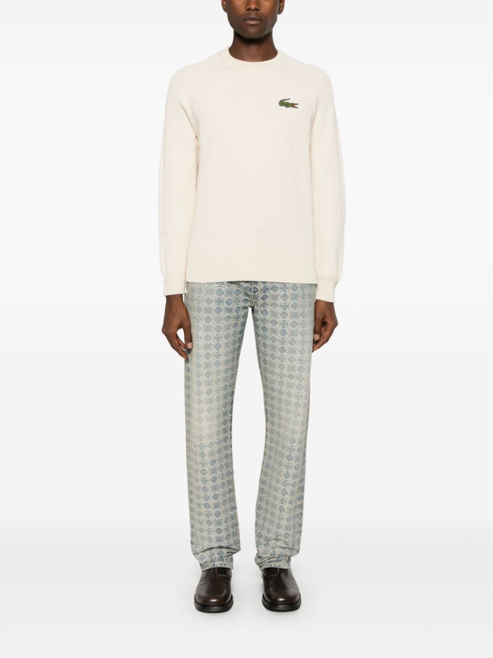 Shop Lacoste Crocodile-patch Sweater In Neutrals