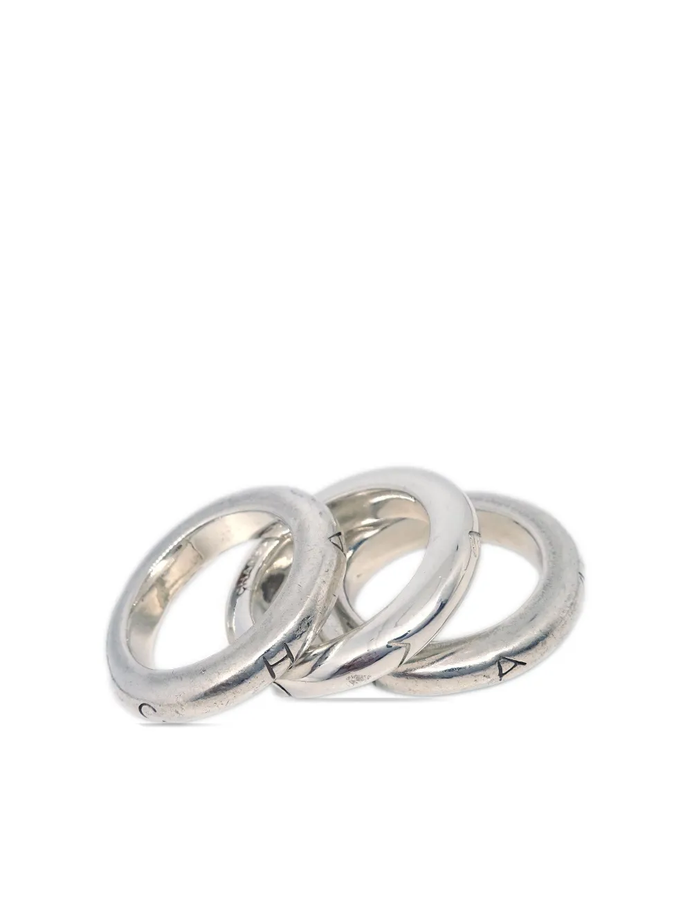 CHANEL Pre-Owned 1990-2000 ロゴエングレーブ リング セット - シルバートーン CHANEL Pre-Owned 1990-2000 ロゴエングレーブ リング セット - シルバートーン