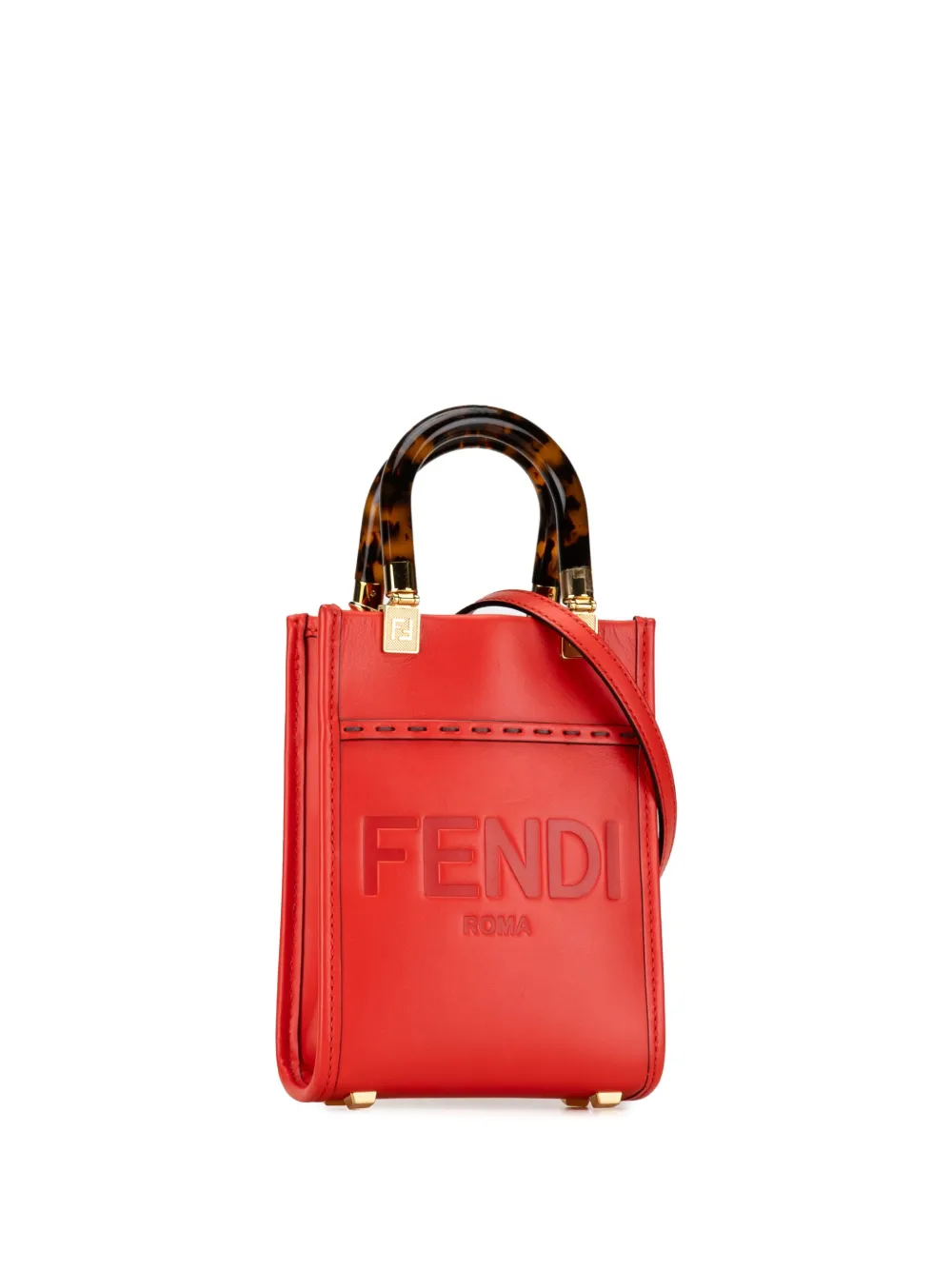Pre-owned Fendi 2010-2023 Mini Sunshine Shopper Tote Satchel In Red