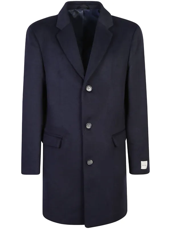 Calvin Klein logo applique single breasted Coat Blue FARFETCH IN