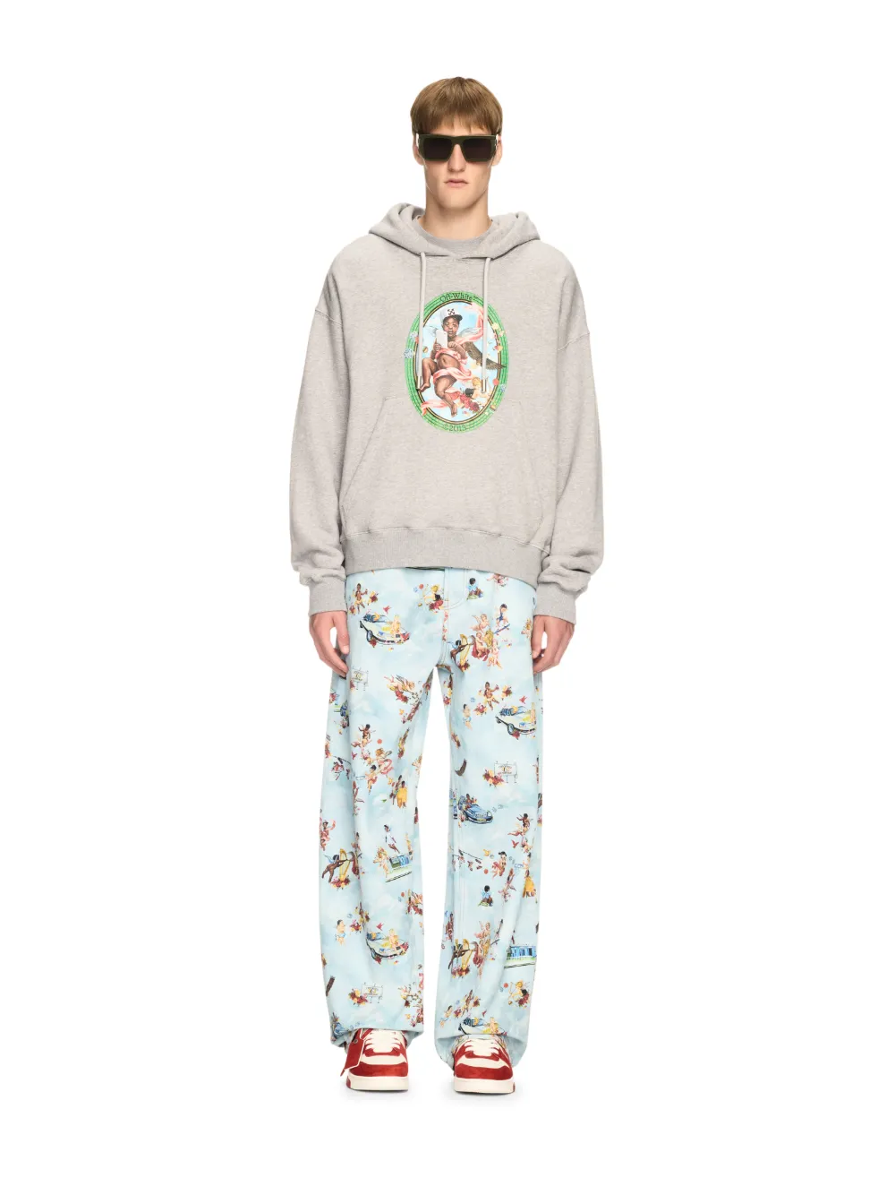 Off-white Fresco-oval Skate Hoodie In Grey