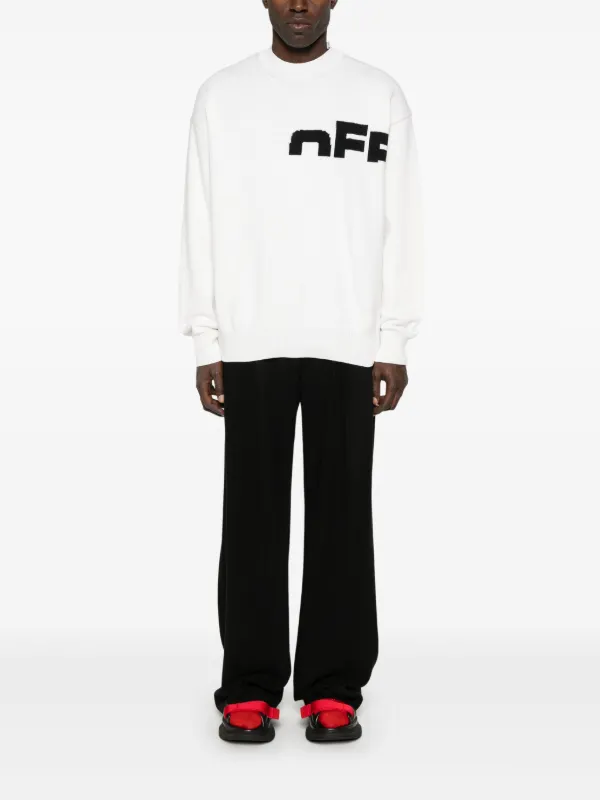 Off-White intarsia-knit Logo Sweater | White | FARFETCH