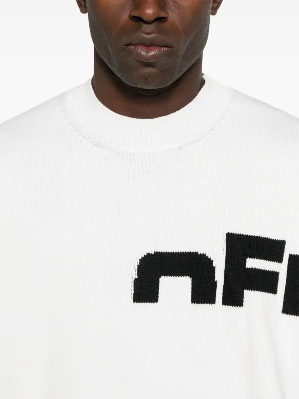 Off-White intarsia-knit Logo Sweater | White | FARFETCH