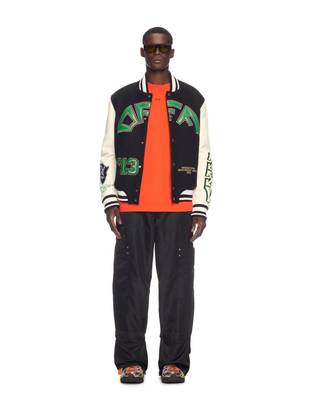 Off-white Crocodile Wool/leather Varsity Jacket In Black