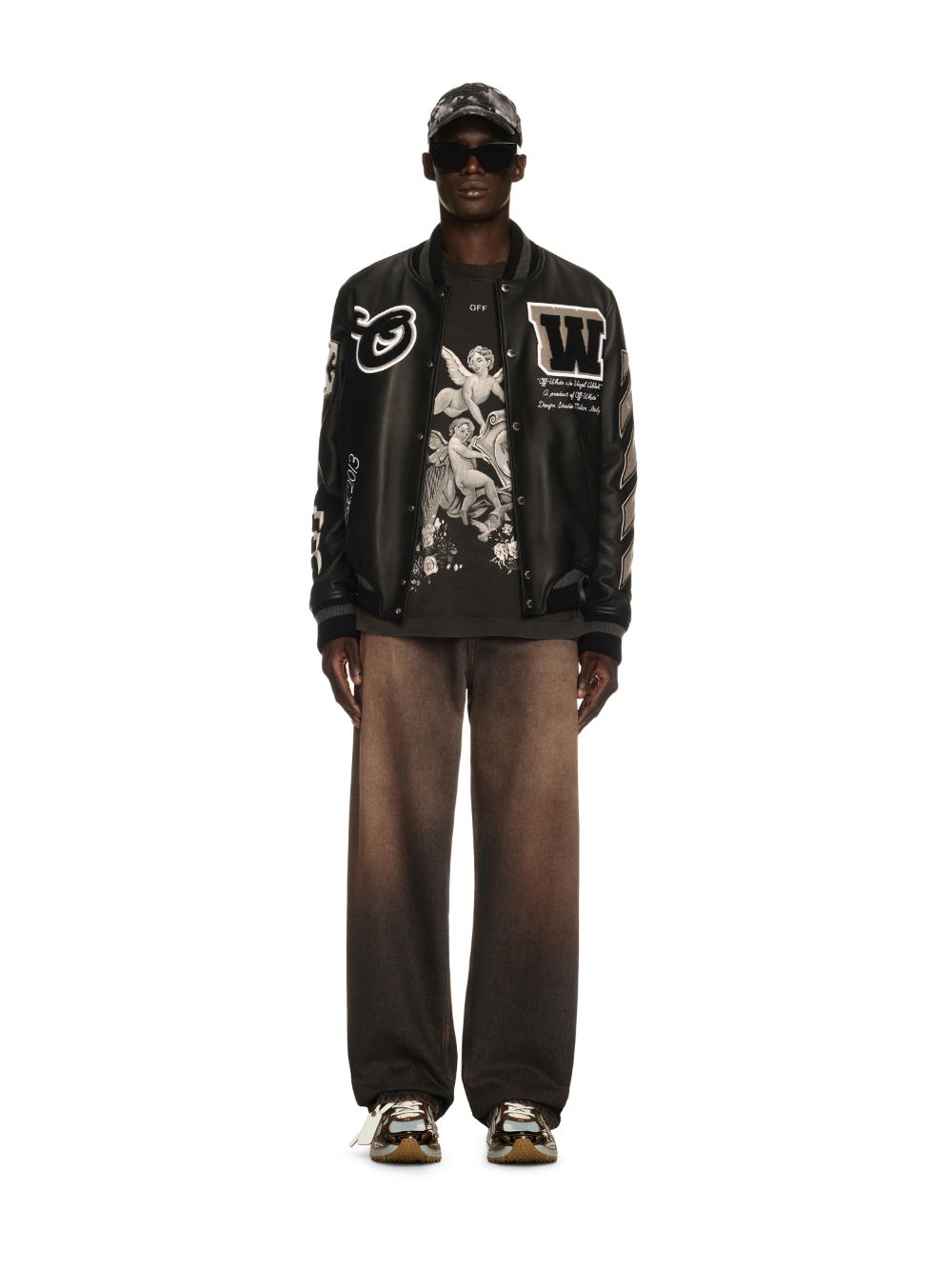 Off-white Black Leather Varsity Jacket