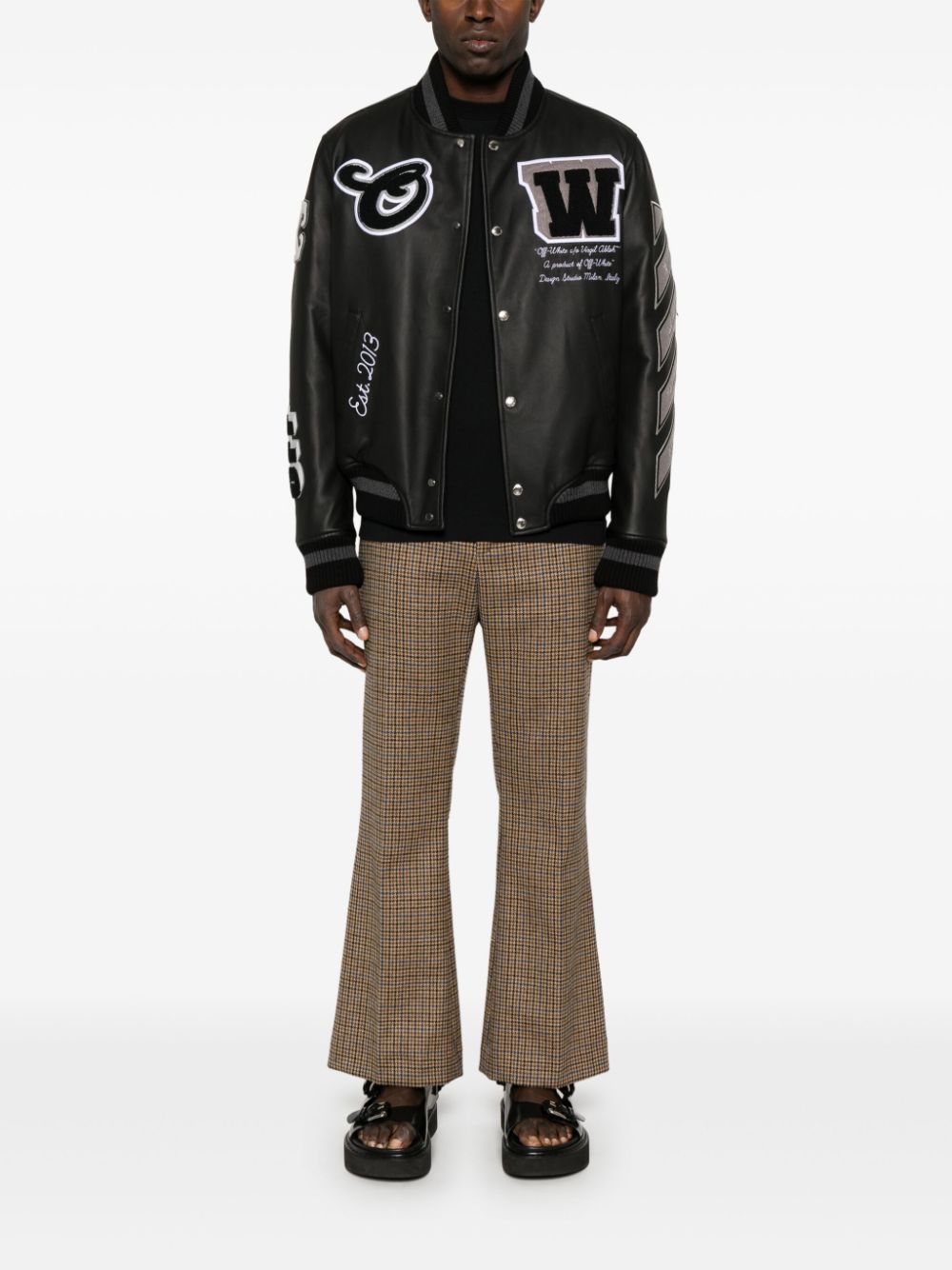 Off-White Full leren bomberjack Zwart