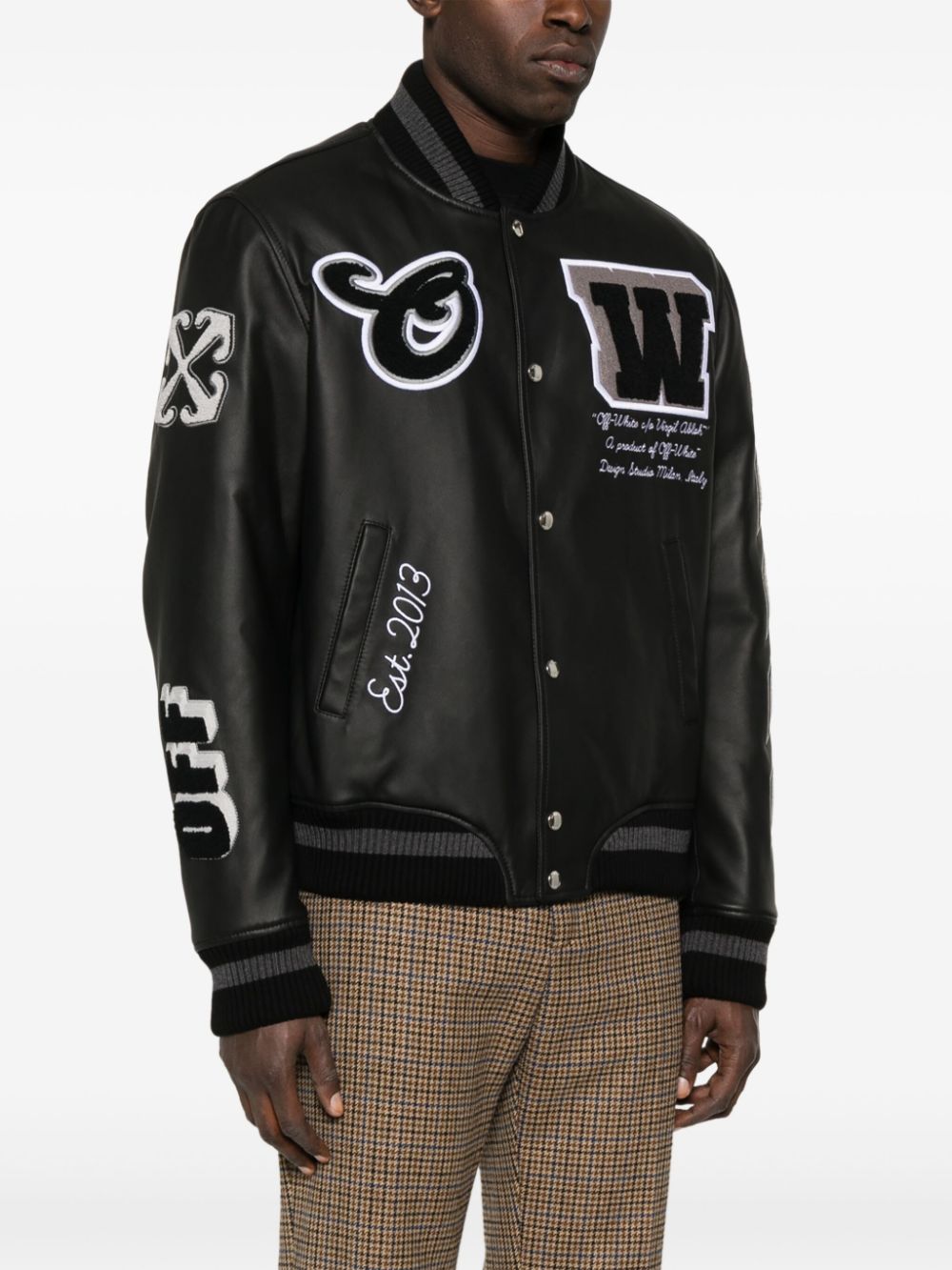 Off White Full Leather Bomber Jacket Black