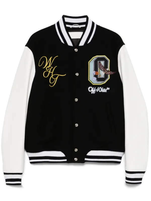 Off White Black Jersey Jacket OFF-WHITE KIDS OW Bomber Varsity