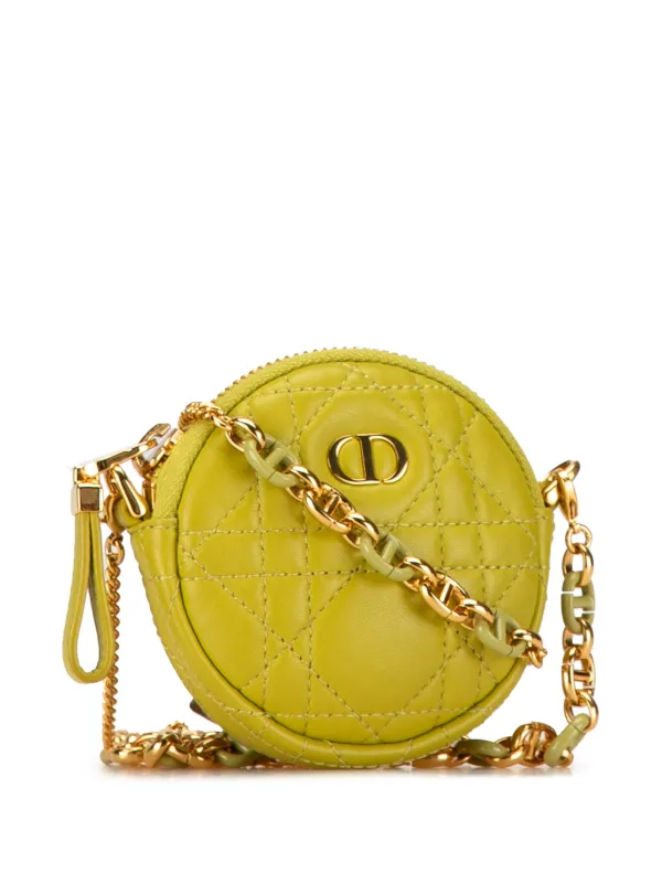 Christian Dior Pre Owned 2021 Mini Lambskin Cannage Round Caro Pouch Crossbody Bag Green FARFETCH GE