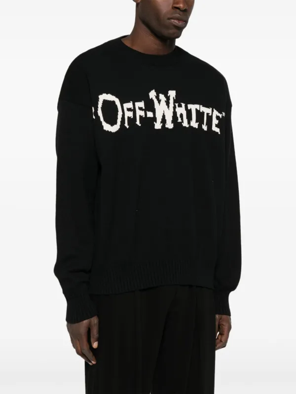 【送料&関税込】Off-White Off White Intarsia-logo Crewneck S Off-White intarsia-knit Logo Sweater | Black | FARFETCH