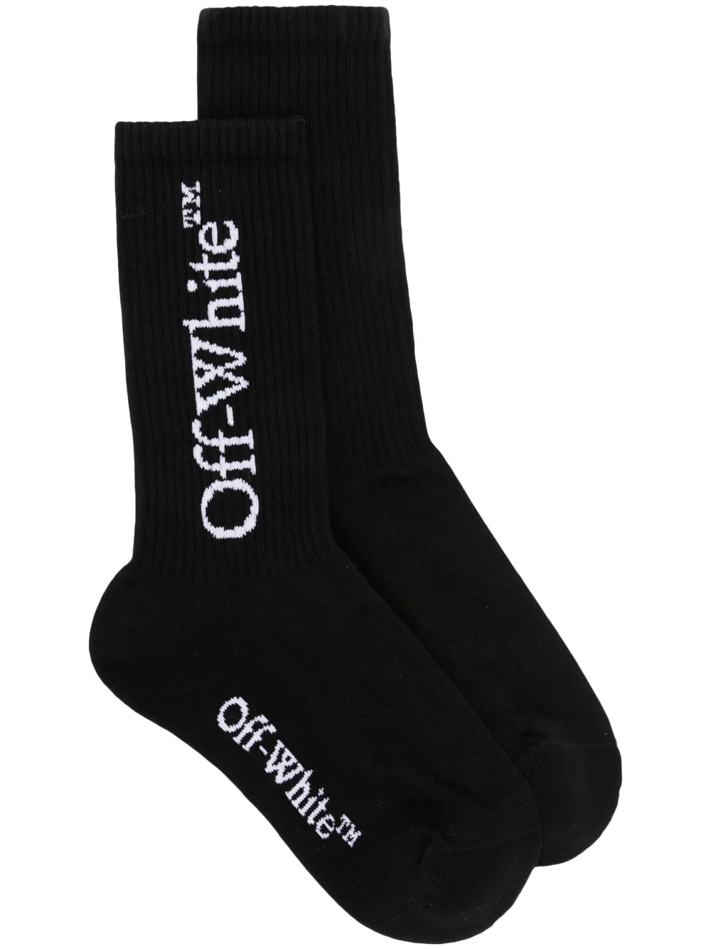 Off-white Big Logo Cotton Blend Mid Length Socks In Black